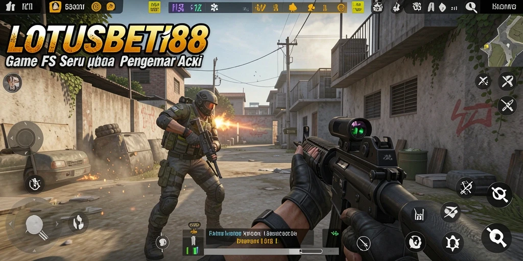 Screenshot LOTUSBET88 menampilkan aksi tembak-menembak yang intens dan grafik yang memukau.