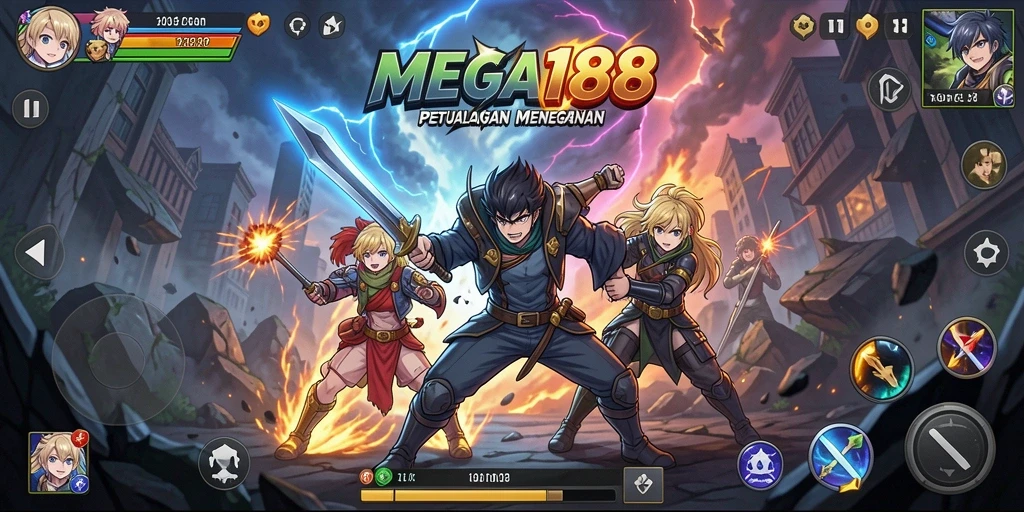Tampilan aksi seru dalam gameplay MEGA188 yang penuh warna.