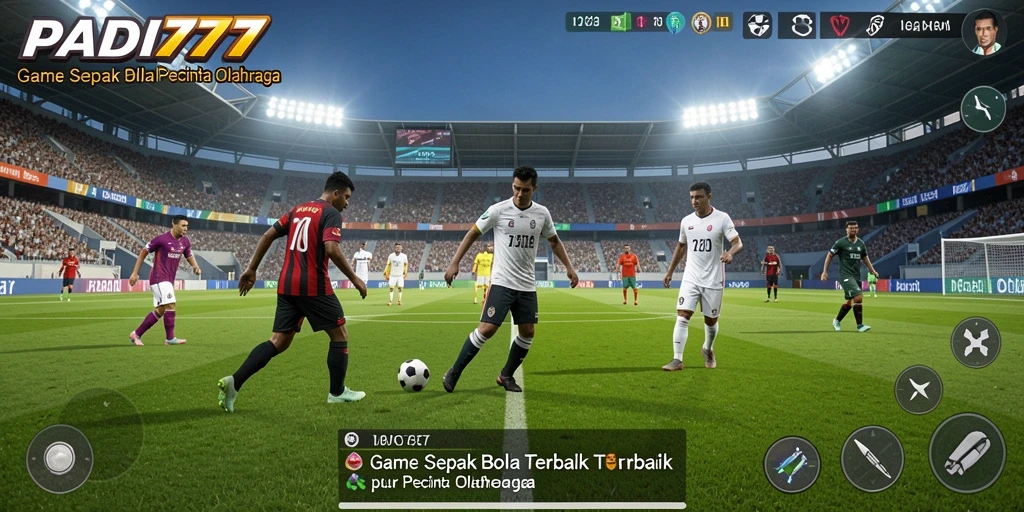 Screenshot utama PADI777 menampilkan aksi seru di lapangan sepak bola.