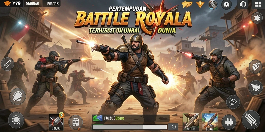 Screenshot gameplay Y89 menunjukkan pertempuran seru di medan perang Battle Royale.